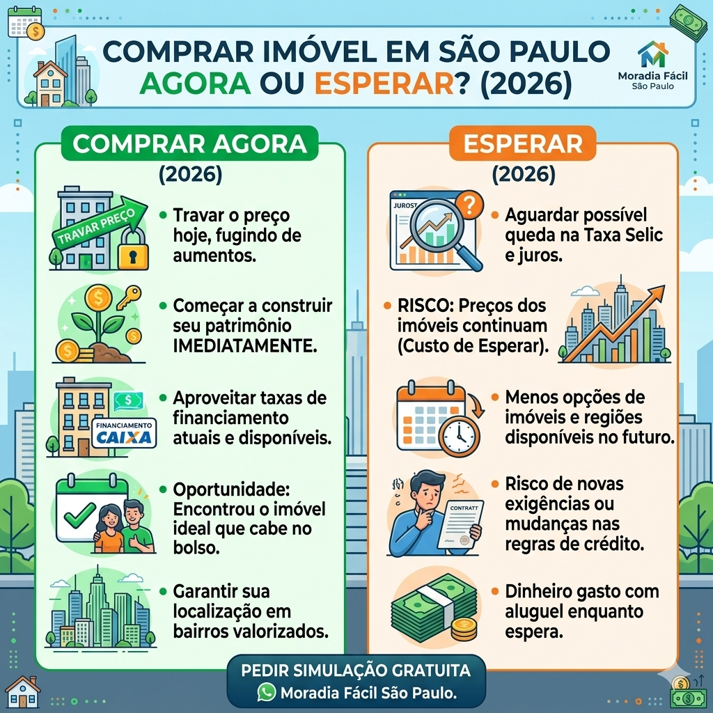Comparar comprar imóvel agora ou esperar em São Paulo 2026, vantagens e riscos do financiamento imobiliário