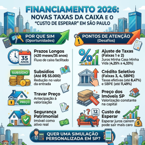 Financiamento imobiliário 2026 em São Paulo com novas taxas da Caixa e impacto do custo de esperar