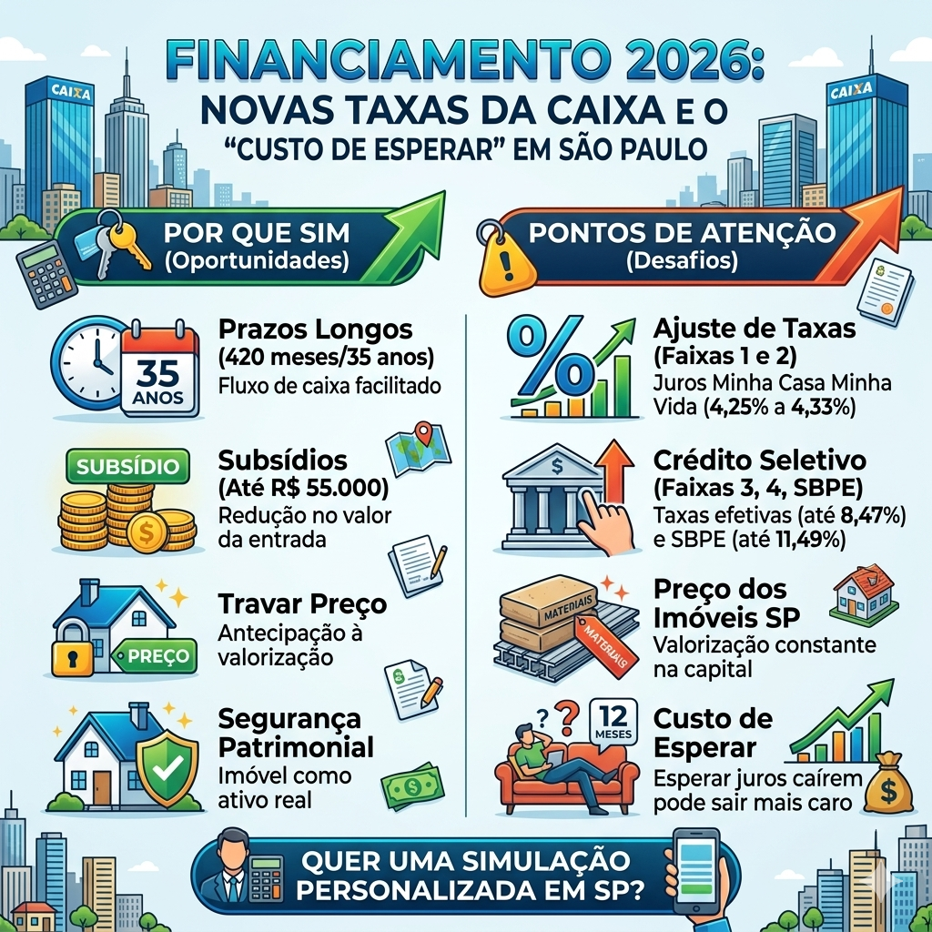 Financiamento imobiliário 2026 em São Paulo com novas taxas da Caixa e impacto do custo de esperar